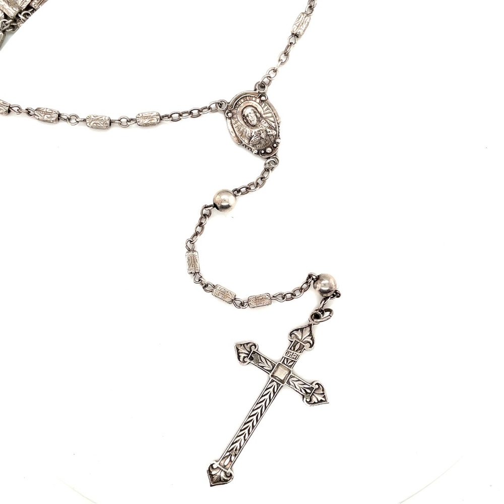 Gorgeous 20 inch Sterling Silver Rosary Necklace
